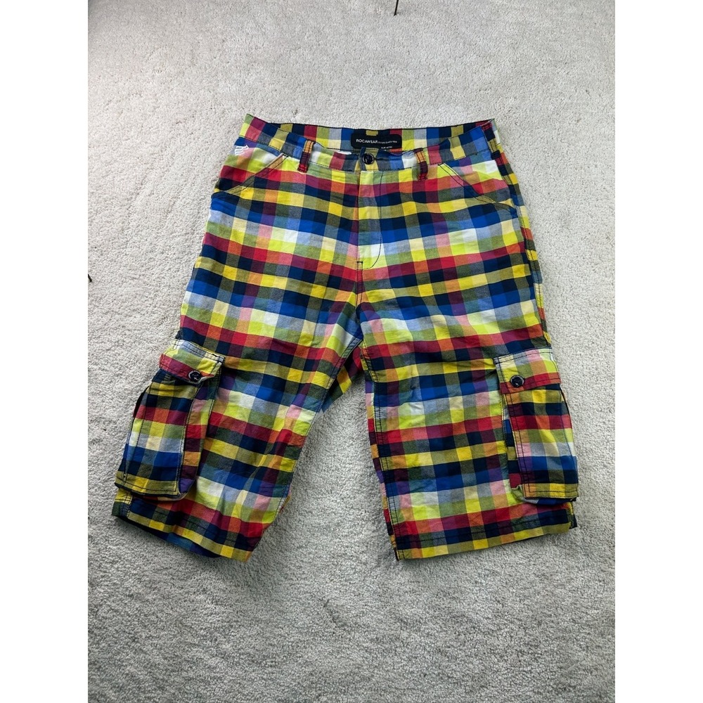 Rocawear Men's Cargo Shorts Multicolor Plaid Size 31 Cotton